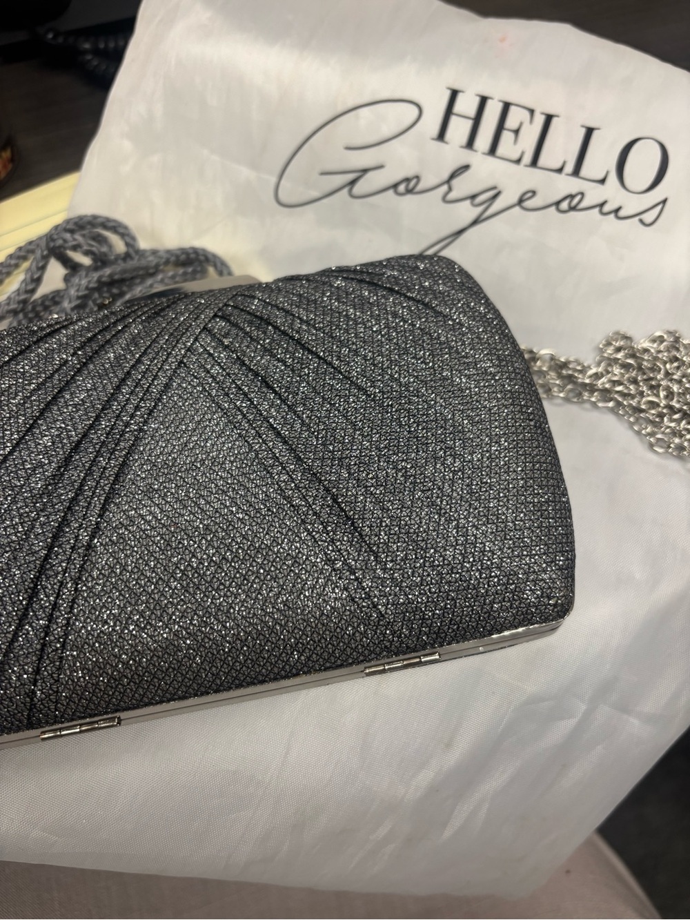 Event handbag Glittery grey blue fabric - chain shoulder to sling